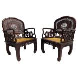 Pair of late 19th century Chinese hardwood armchairs