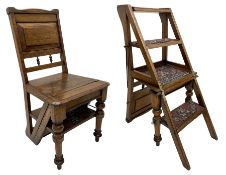 19th century oak metamorphic library steps and chair