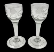 Pair of 18th century Jacobite style wine glasses