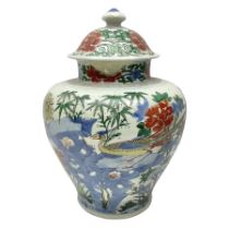 19th century Chinese Wucai vase and cover