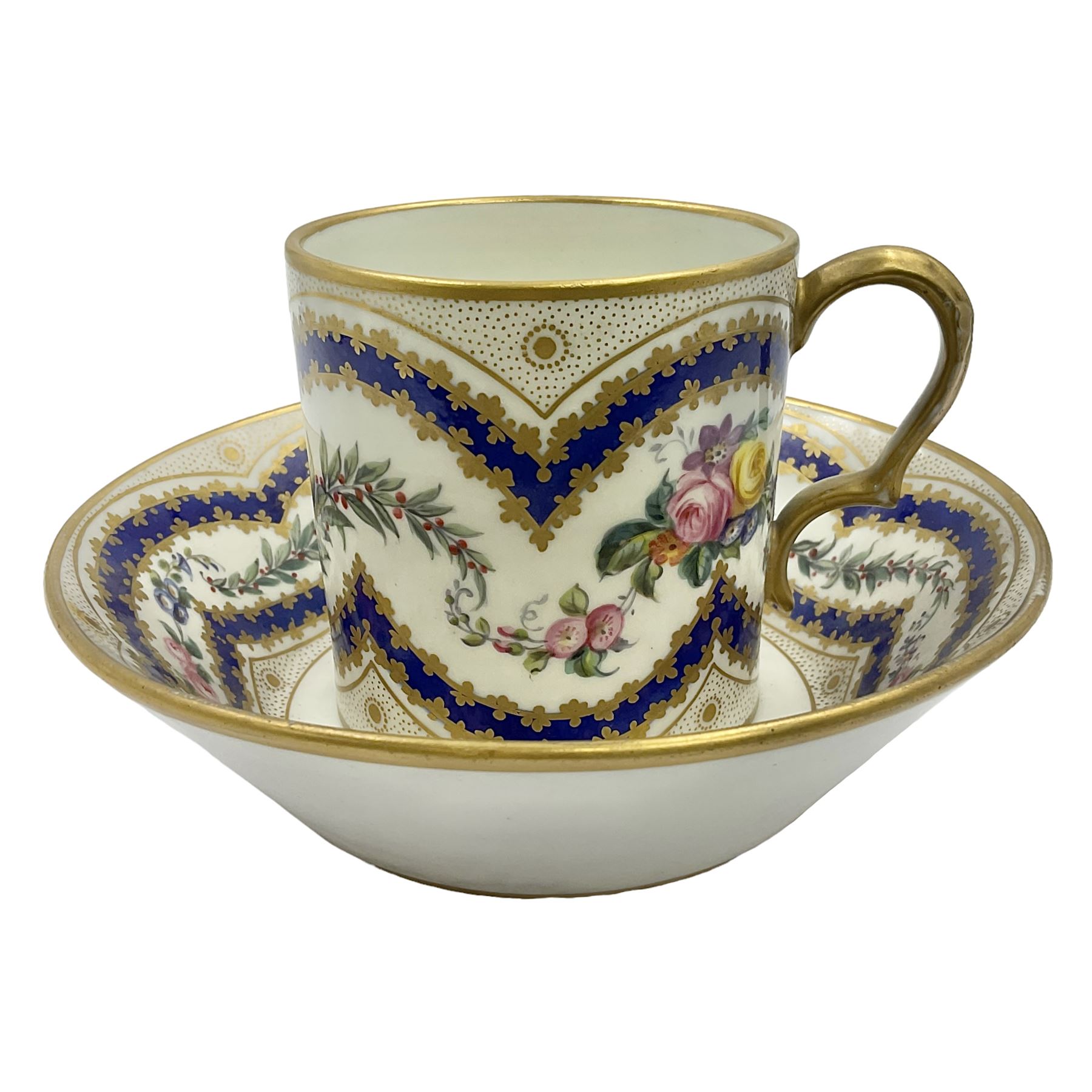 Sevres soft paste porcelain coffee can and saucer with date code for 1767