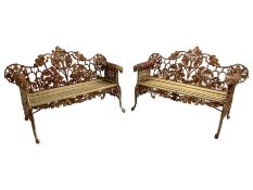 Coalbrookedale design - pair of late 19th to early 20th century 'oak and ivy' pattern cast iron gard