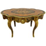 Early 20th century French marquetry inlaid kingwood and ebony centre table
