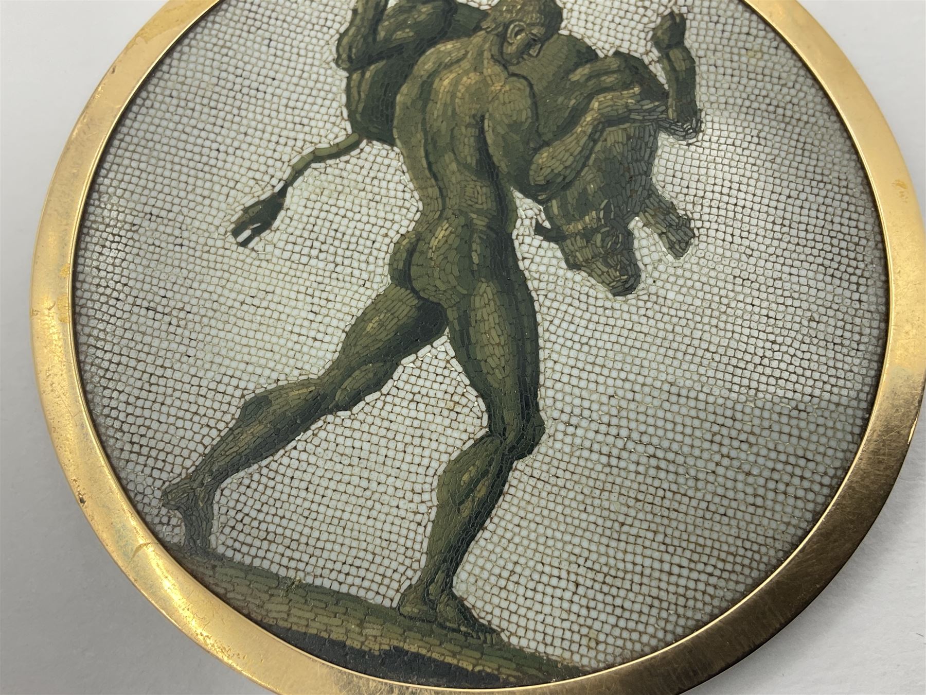 19th Century Italian micro mosaic plaque depicting Heracles capturing the Cretan bull - Image 3 of 11