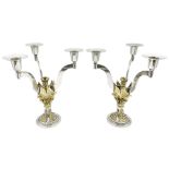 Pair of modern limited edition silver three branch candelabra