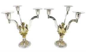 Pair of modern limited edition silver three branch candelabra