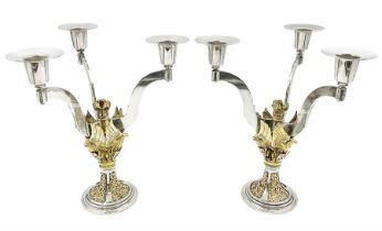 Pair of modern limited edition silver three branch candelabra