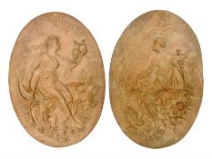 Pair of 19th century classical terracotta relief wall plaques depicting the goddess Hygeia and anoth