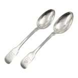 Pair of George III York silver Fiddle pattern dessert spoons