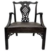 Early 20th century Chippendale design mahogany elbow chair