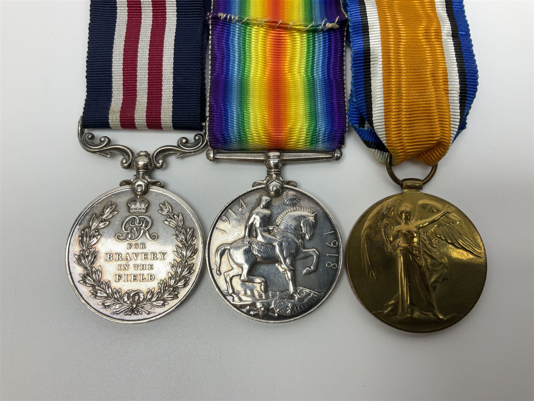 WW1 Military Medal group of three comprising MM - Image 3 of 8