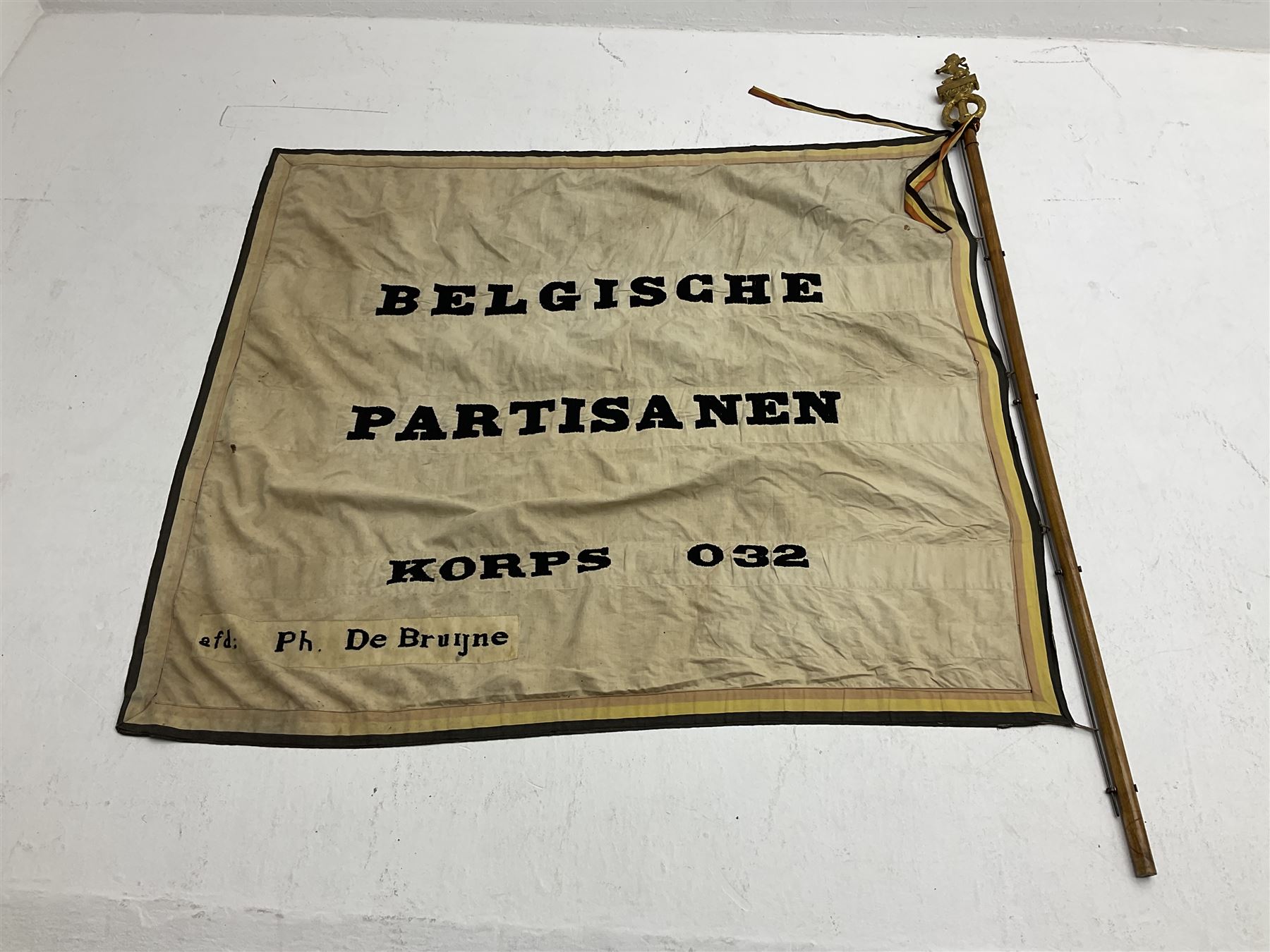 WW2 Belgian Partisan/Resistance two-sided banner embroidered in black on a cream ground 'Belgische P - Image 26 of 28