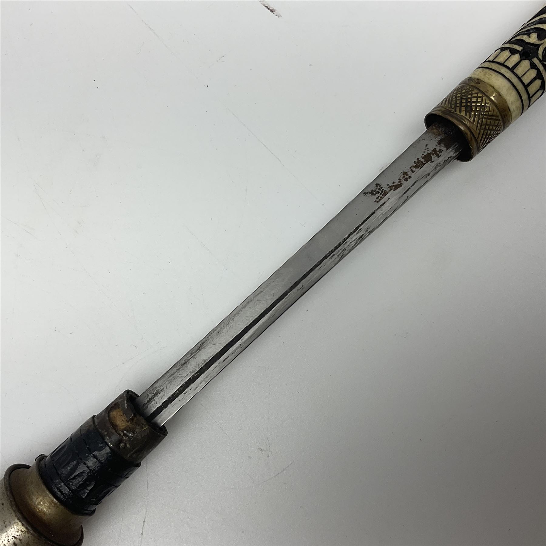 Early 20th century Indian ebonised wooden umbrella sword stick with 36cm blade - Image 13 of 25