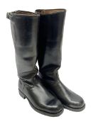 WW2 German pair of black leather parade/jack boots with adjustable calf straps; both stamped interna