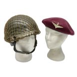 WW2 British Airborne Troops/Paratroopers Steel Helmet with green textured paint finish and netting c