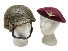 WW2 British Airborne Troops/Paratroopers Steel Helmet with green textured paint finish and netting c