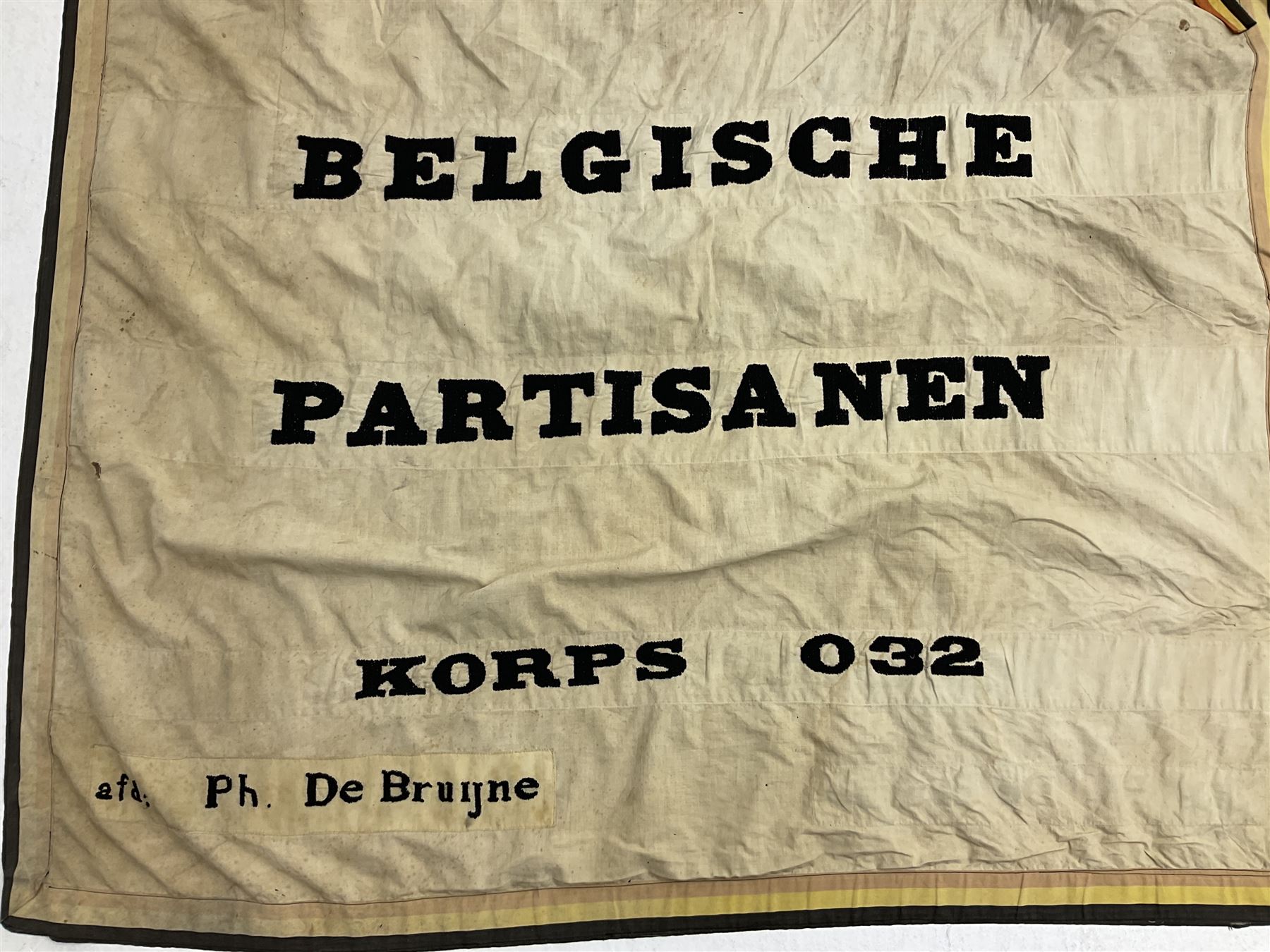 WW2 Belgian Partisan/Resistance two-sided banner embroidered in black on a cream ground 'Belgische P - Image 28 of 28