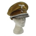 WW2 German Political Leaders brown cloth visor cap with metal insignia; labelled K. Hartel Weiden