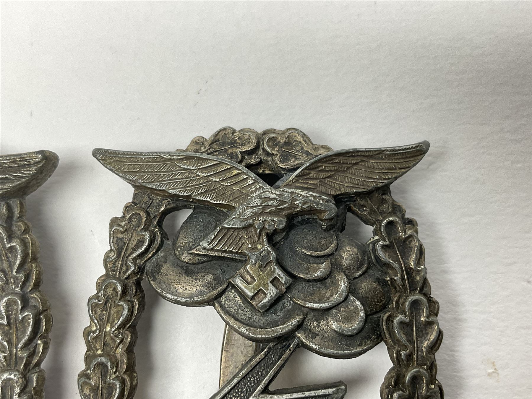 Two WW2 German Luftwaffe Ground Assault/Combat badges - one with flat pin and maker's mark M.u.K.; t - Image 2 of 9