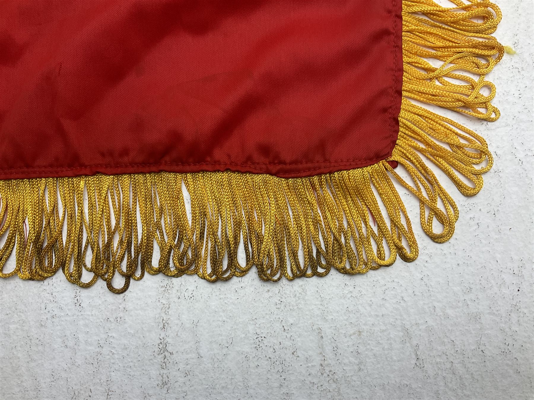 1960s North Vietnam banner embroidered in yellow thread on a red ground - Image 7 of 14