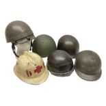 Six various helmets/liner including WW2 French Tank & Motorcycle helmet