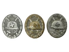 Three WW2 German wound badges - two 'silver' and one bronze with traces of silvering (3)