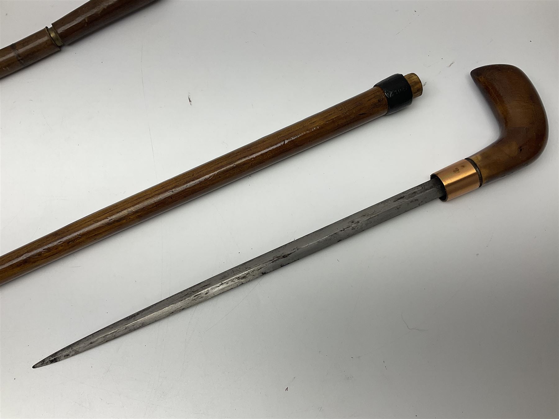 Leather covered swagger/sword stick with 40cm steel blade L62cm overall; another ash sword stick wit - Image 16 of 33