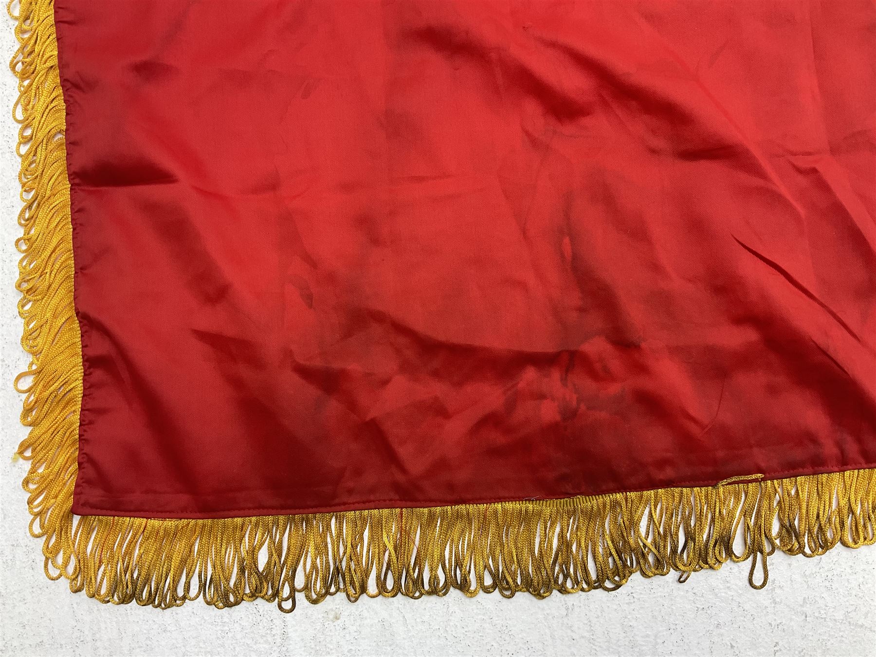 1960s North Vietnam banner embroidered in yellow thread on a red ground - Image 13 of 14