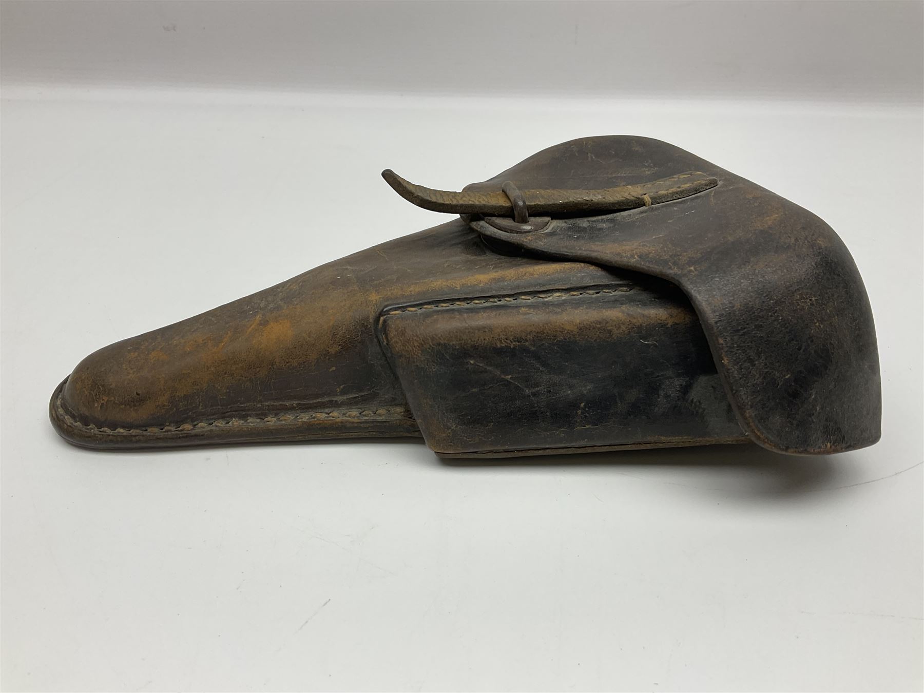 WWII German brown leather holster with side magazine pouch for a Walther P.38 semi-automatic pistol - Image 11 of 16