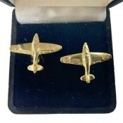 Pair of 9ct gold cuff links as Spitfire aircraft