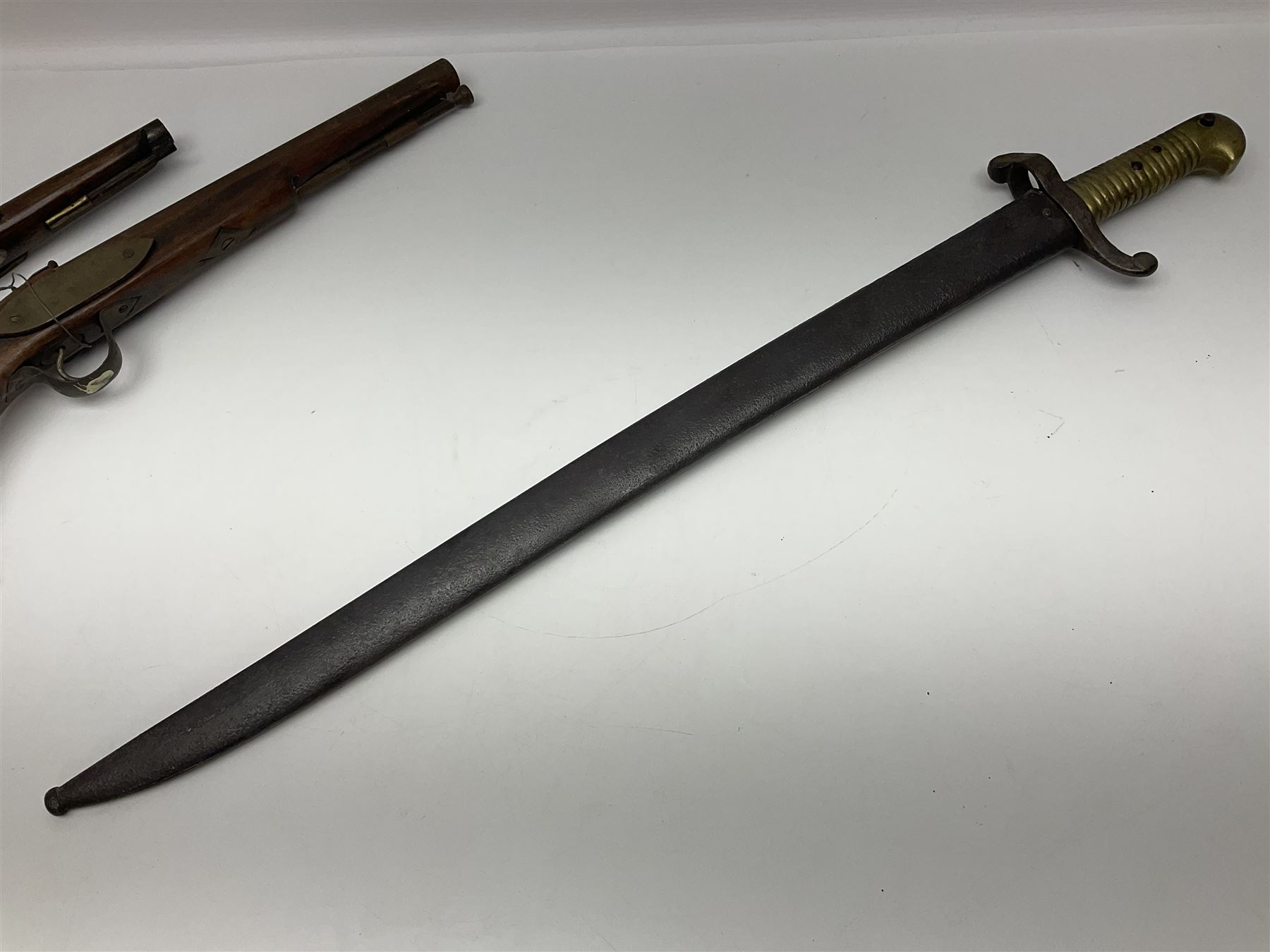 French model 1842 sabre bayonet with 57cm fullered steel blade and steel scabbard L70.5cm overall; 1 - Image 10 of 38