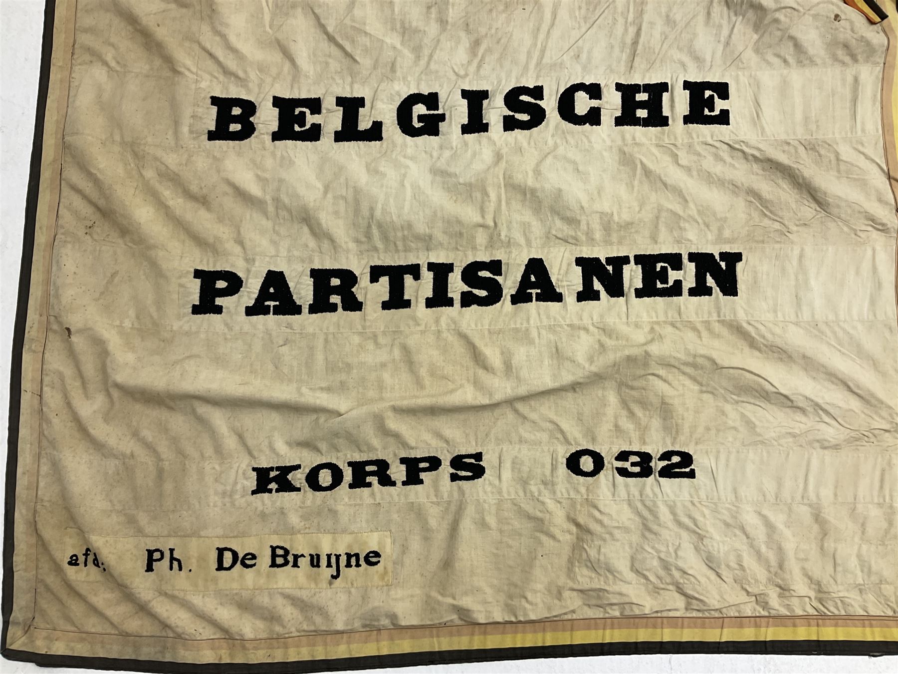 WW2 Belgian Partisan/Resistance two-sided banner embroidered in black on a cream ground 'Belgische P - Image 14 of 28