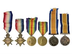Two WW1 trios of naval medals each comprising British War Medal