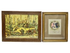 WW1 chromolithograph print of a battle scene with French and German soldiers in a wood