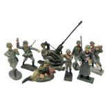 German Lineol Flak Artillery Gun on revolving base H11cm; four other Lineol WW2 German soldiers; and