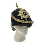 Post-1902 Welsh Regiment Officer's Home Service Blue Cloth Helmet with gilt metal King's crown helme