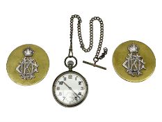 GSTP pocket watch with white dial and subsidiary seconds dial No.M39062 on base metal chain; and pai