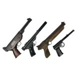 Four .177 air pistols comprising Hy-Score with moderator; American Classic with wood effect plastic