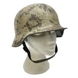 WW2 German Infantry M40 steel helmet with tropical finish and traces of single decal; with chin stra