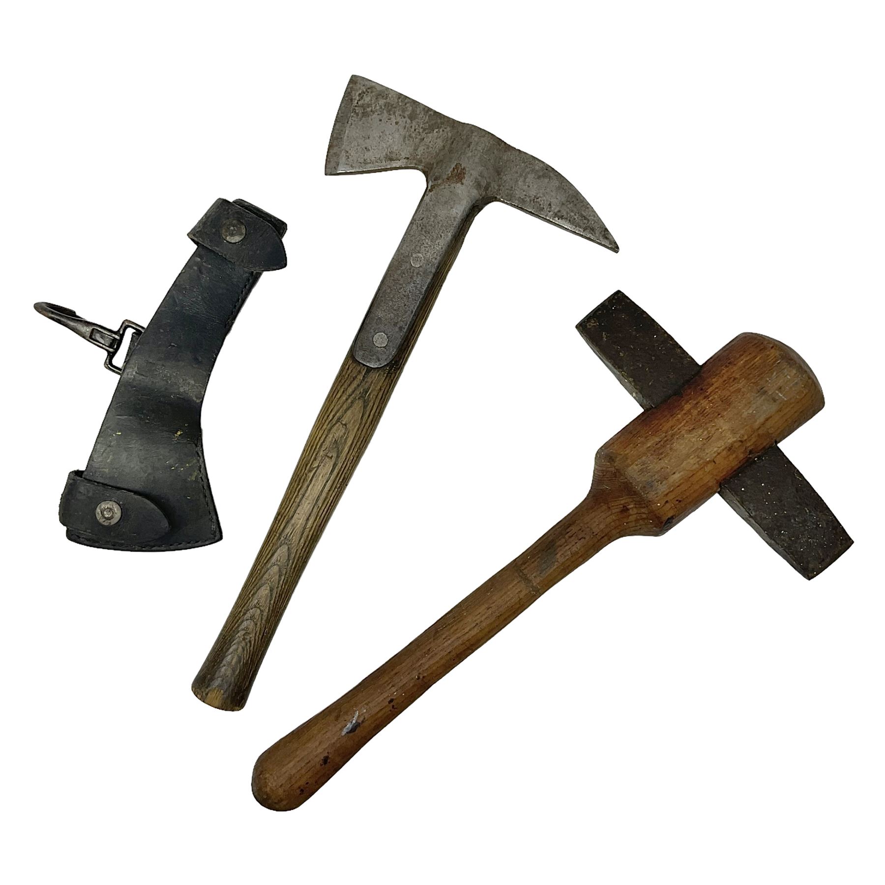 Post-War military type fireman's axe impressed 'PERKS 1953/54' with additional indistinct mark proba