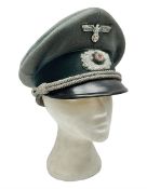 WW2 German Infantry Officer's visor cap with cloth insignia; labelled and stamped Offizier Kleiderka