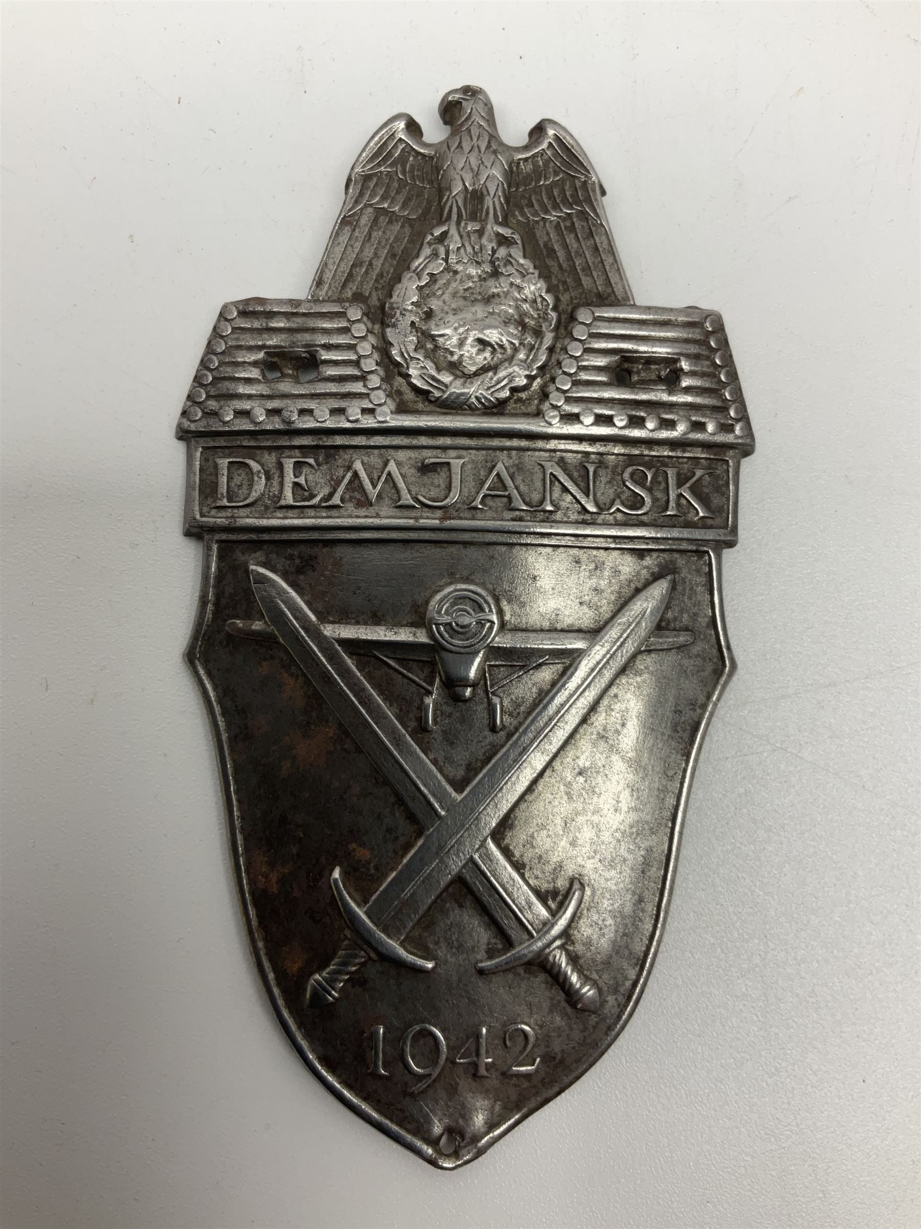 Two German Arm-Shield badges - one Russian Front marked Demjansk 1942; the other marked Narvik 1940 - Image 3 of 5