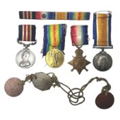 WW1 Military group of four comprising 1914 Star awarded to 7024 Pte. E. Hall 1/Som. L.I.