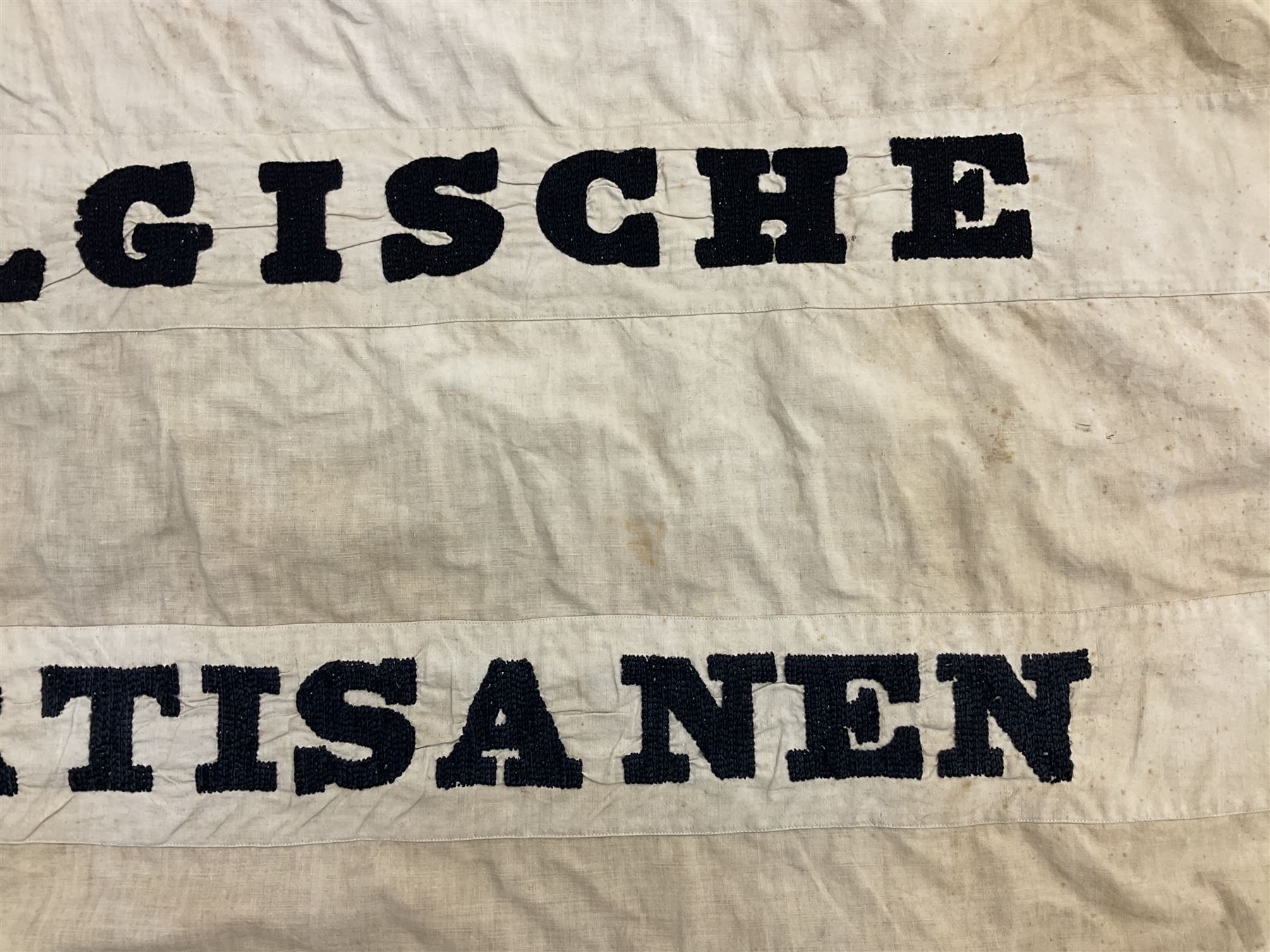 WW2 Belgian Partisan/Resistance two-sided banner embroidered in black on a cream ground 'Belgische P - Image 24 of 28