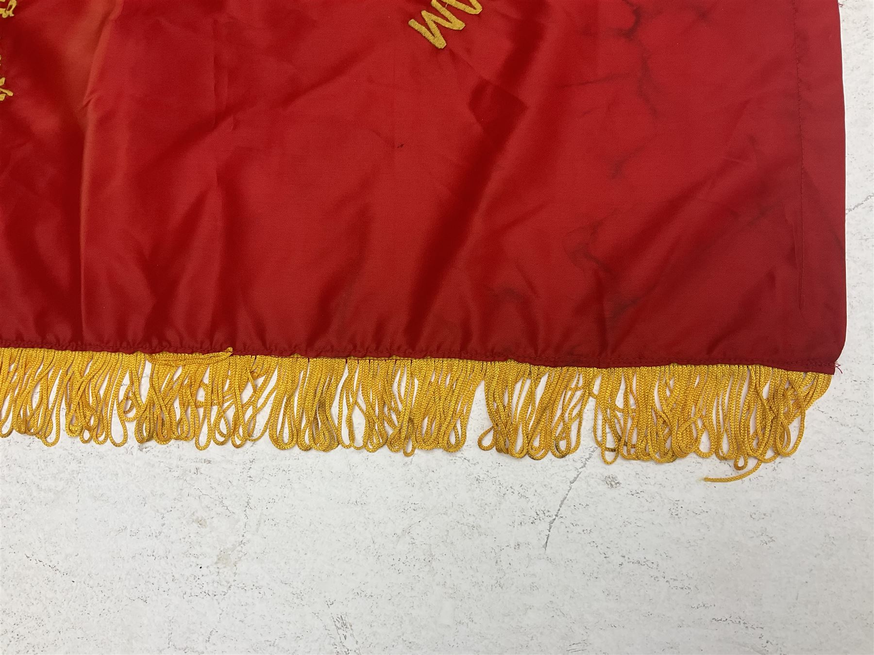 1960s North Vietnam banner embroidered in yellow thread on a red ground - Image 14 of 14