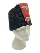 WW2 German small size Balkan style hat with 'SS' metal badges; red cloth top and flash to front with