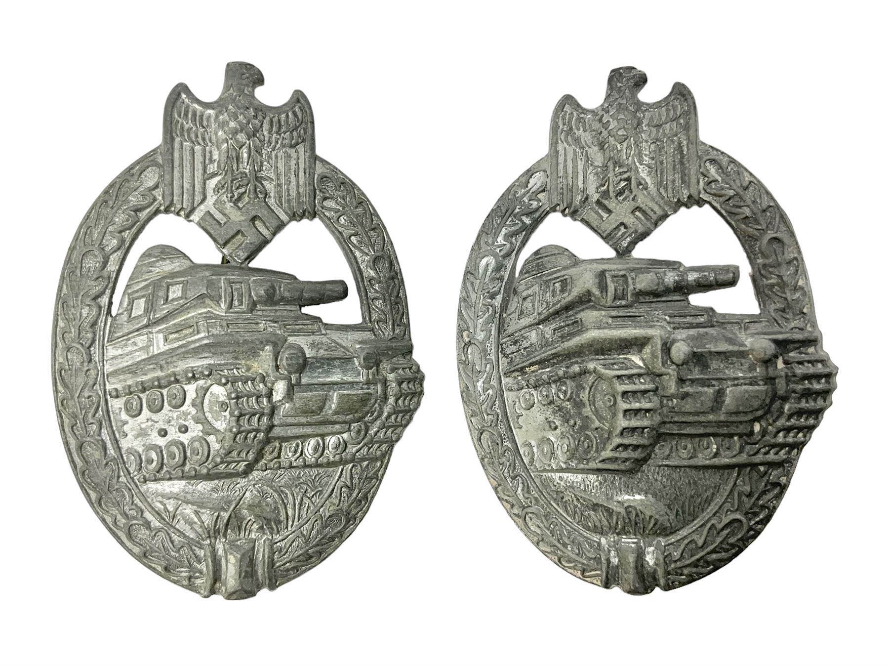 Two WW2 German Panzer Assault/Tank Battle badges - both with traces of silvering; one marked R.K. (R