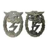 Two WW2 German Luftwaffe Ground Assault/Combat badges - one with flat pin and maker's mark M.u.K.; t