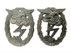 Two WW2 German Luftwaffe Ground Assault/Combat badges - one with flat pin and maker's mark M.u.K.; t