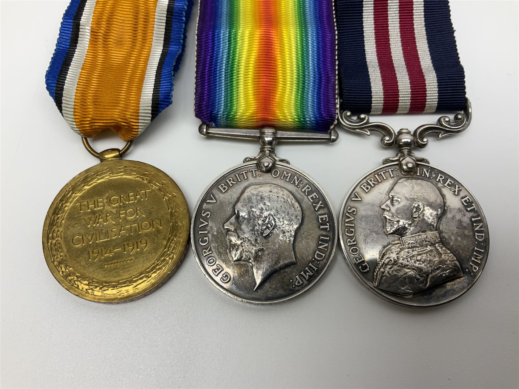 WW1 Military Medal group of three comprising MM - Image 2 of 8